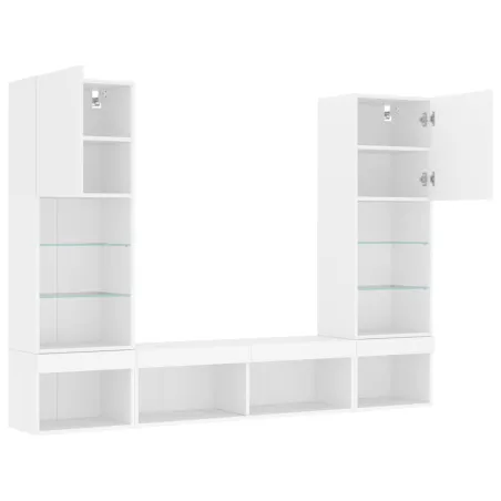 Unités murales TV avec LED 5 pcs blanc bois d'ingénierie