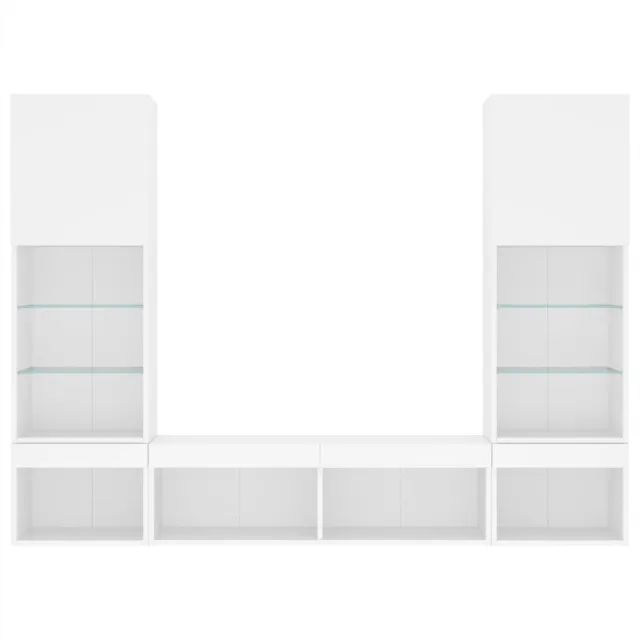 Unités murales TV avec LED 5 pcs blanc bois d'ingénierie