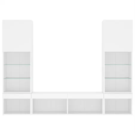 Unités murales TV avec LED 5 pcs blanc bois d'ingénierie