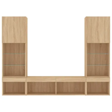 Unités murales TV avec LED 5 pcs chêne sonoma bois d'ingénierie