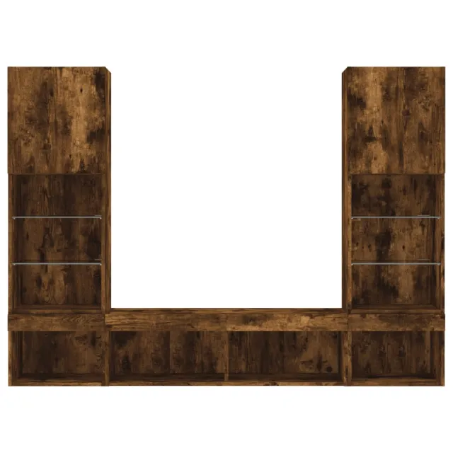 Unités murales TV avec LED 5 pcs chêne fumé bois d'ingénierie