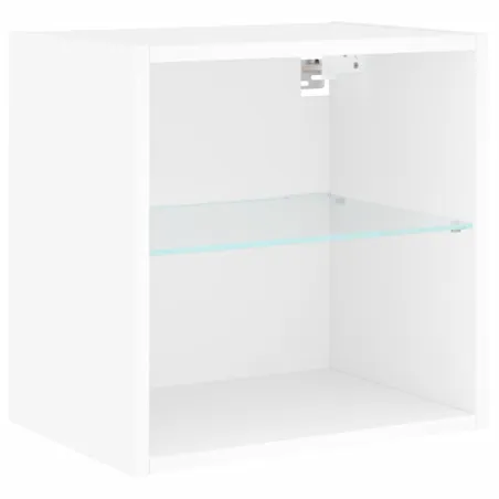 Unités murales TV avec LED 5 pcs blanc bois d'ingénierie