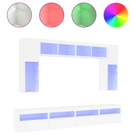Ensemble de meubles TV muraux 8 pcs avec lumières LED blanc 2