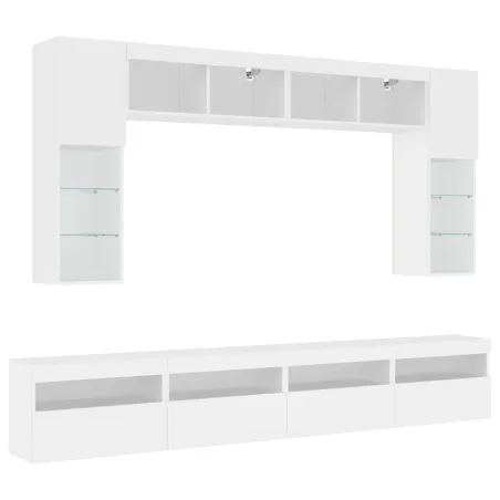 Ensemble de meubles TV muraux 8 pcs avec lumières LED blanc