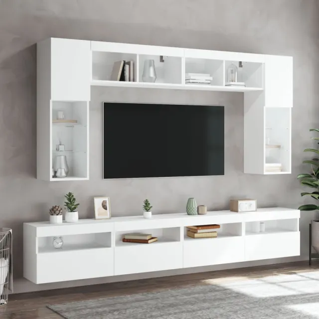 Ensemble de meubles TV muraux 8 pcs avec lumières LED blanc