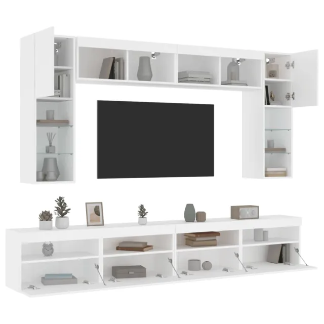 Ensemble de meubles TV muraux 8 pcs avec lumières LED blanc