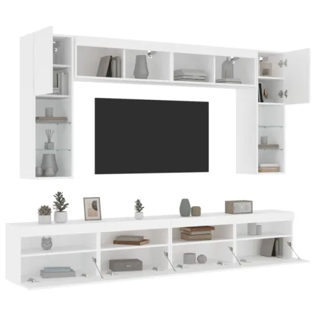 Ensemble de meubles TV muraux 8 pcs avec lumières LED blanc