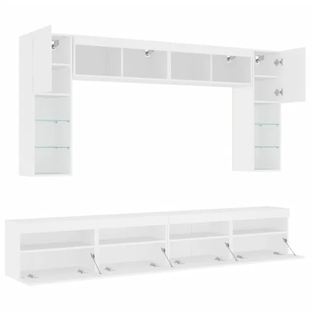 Ensemble de meubles TV muraux 8 pcs avec lumières LED blanc
