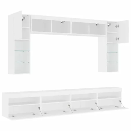 Ensemble de meubles TV muraux 8 pcs avec lumières LED blanc
