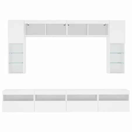 Ensemble de meubles TV muraux 8 pcs avec lumières LED blanc