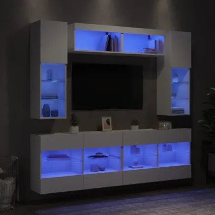 Ensemble de meubles TV muraux 6 pcs avec lumières LED blanc