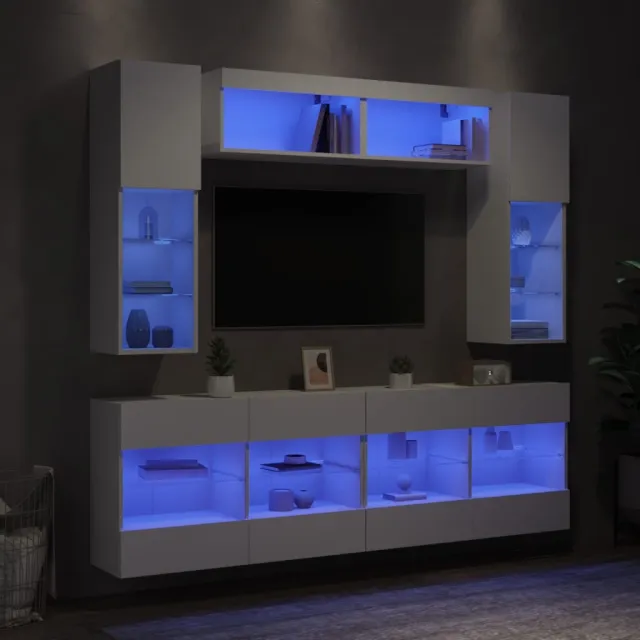 Ensemble de meubles TV muraux 6 pcs avec lumières LED blanc