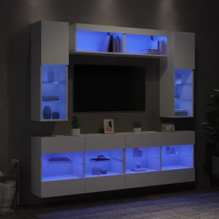 Ensemble de meubles TV muraux 6 pcs avec lumières LED blanc
