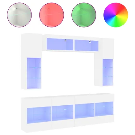 Ensemble de meubles TV muraux 6 pcs avec lumières LED blanc 2