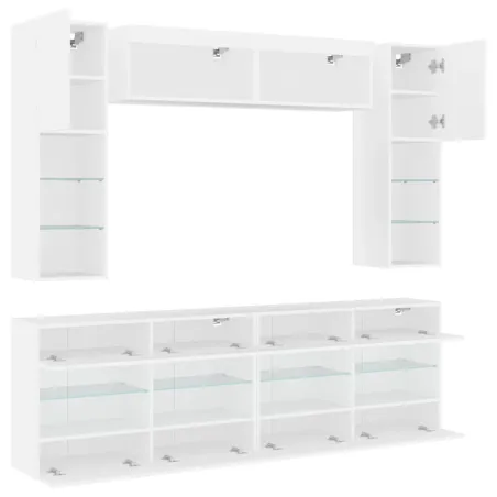 Ensemble de meubles TV muraux 6 pcs avec lumières LED blanc