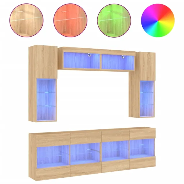 Ensemble de meubles TV muraux 6pcs et lumières LED chêne sonoma