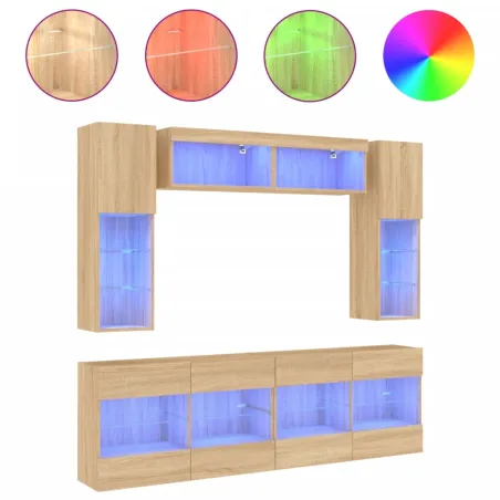 Ensemble de meubles TV muraux 6pcs et lumières LED chêne sonoma