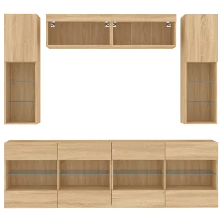 Ensemble de meubles TV muraux 6pcs et lumières LED chêne sonoma