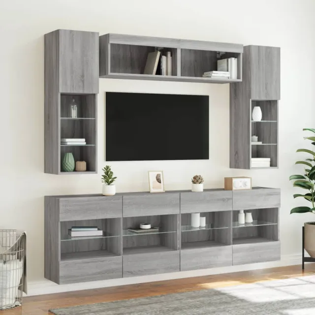 Ensemble de meubles TV muraux 6pcs et lumières LED sonoma gris