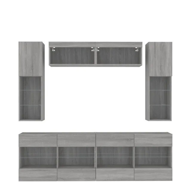 Ensemble de meubles TV muraux 6pcs et lumières LED sonoma gris