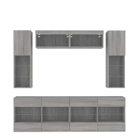 Ensemble de meubles TV muraux 6pcs et lumières LED sonoma gris