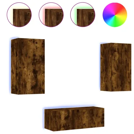 Unités murales TV avec LED 4 pcs chêne fumé bois d'ingénierie 2