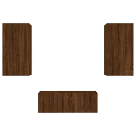 Unités murales TV avec LED 4 pcs chêne marron bois d'ingénierie