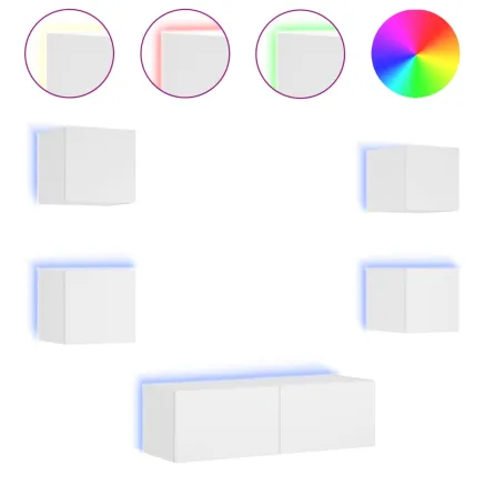 Meuble TV muraux 5 pcs avec lumières LED blanc 2