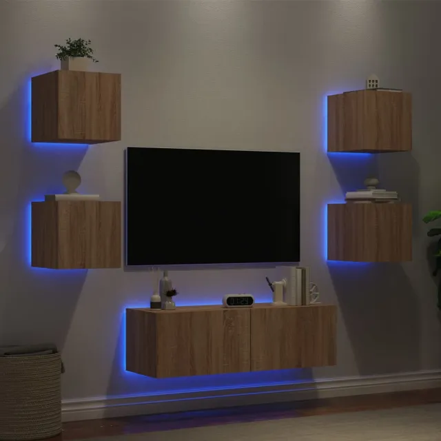 Meuble TV muraux 5 pcs avec lumières LED chêne sonoma