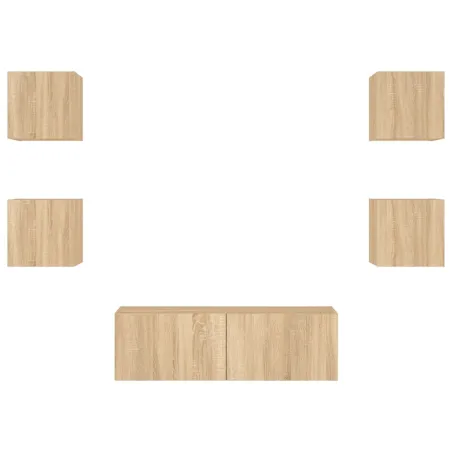 Meuble TV muraux 5 pcs avec lumières LED chêne sonoma