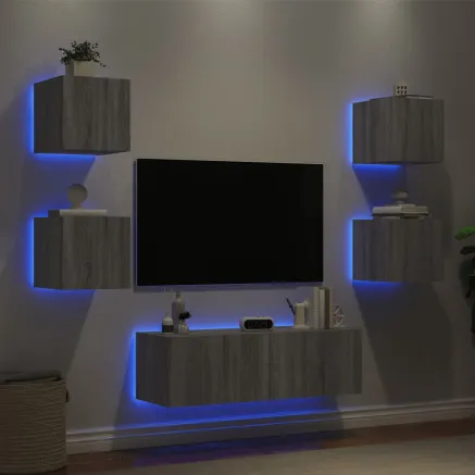 Meuble TV muraux 5 pcs avec lumières LED sonoma gris