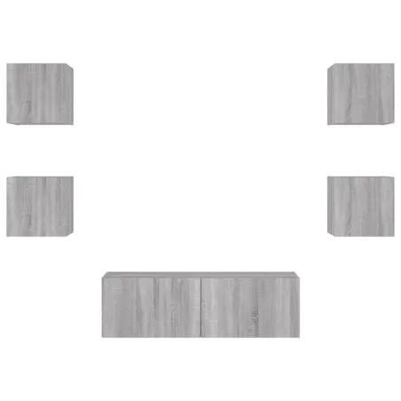 Meuble TV muraux 5 pcs avec lumières LED sonoma gris