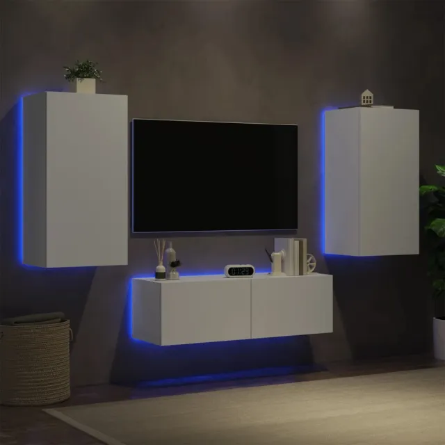 Meuble TV muraux 3 pcs avec lumières LED blanc