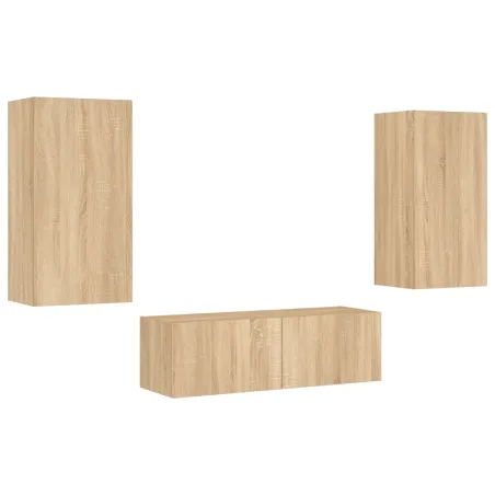 Meuble TV muraux 3 pcs avec lumières LED chêne sonoma