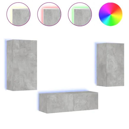 Meuble TV muraux 3 pcs avec lumières LED gris béton 2