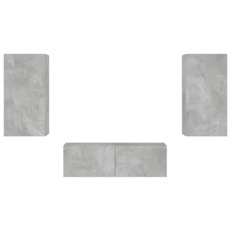 Meuble TV muraux 3 pcs avec lumières LED gris béton