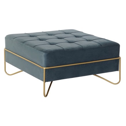 Kruk DKD Home Decor  Schuim Blauw Gouden Metaal Polyester Fluweel Hout