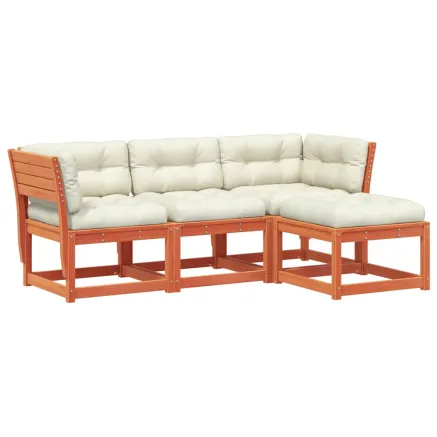 Salon de jardin 4 pcs avec coussins cire marron bois pin massif 2