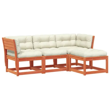 Salon de jardin 4 pcs avec coussins cire marron bois pin massif