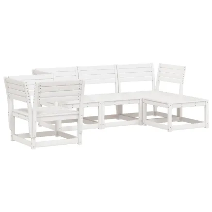 Salon de jardin 5 pcs blanc bois massif de pin 2