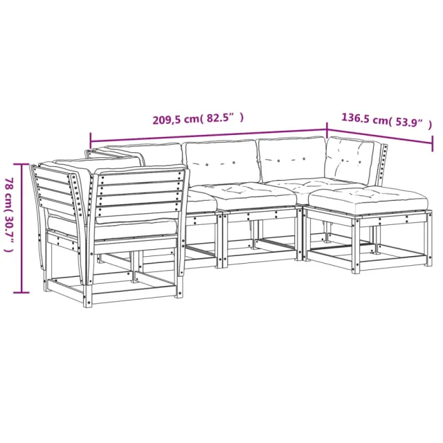 Salon de jardin 5 pcs avec coussins Bois de pin massif