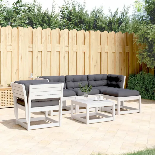 Salon de jardin 5 pcs avec coussins blanc bois massif de pin