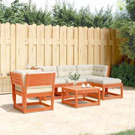 Salon de jardin 5 pcs avec coussins cire marron bois pin massif