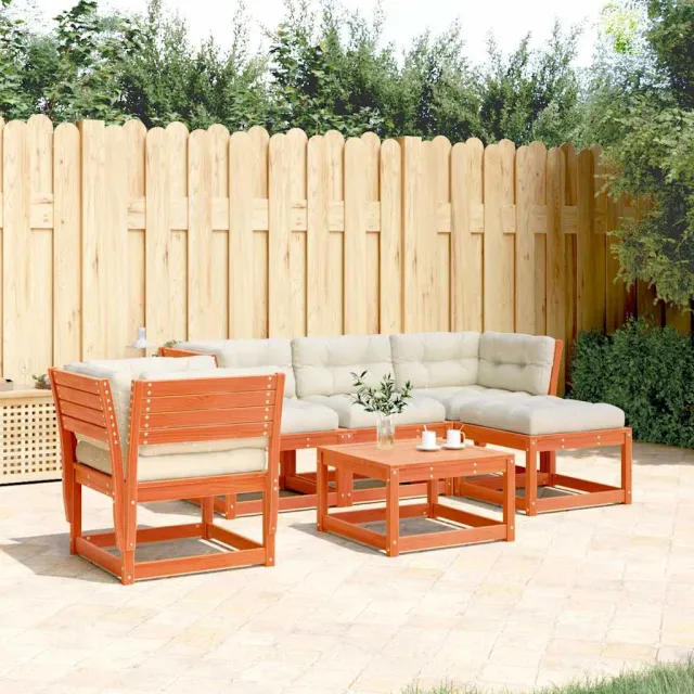 Salon de jardin 5 pcs avec coussins cire marron bois pin massif