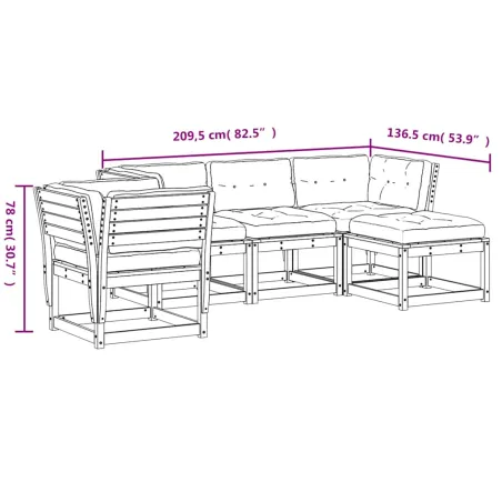 Salon de jardin 5 pcs avec coussins bois massif douglas
