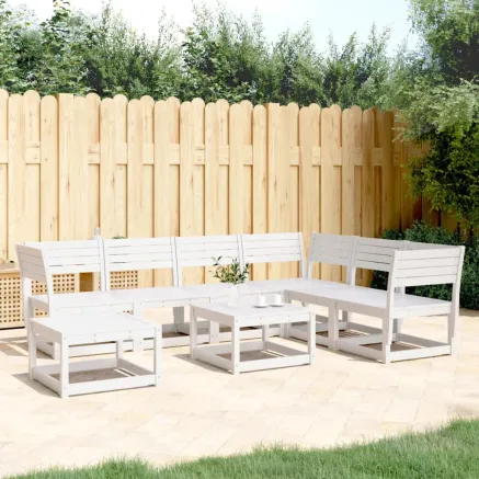 Salon de jardin 7 pcs Blanc Bois de pin massif