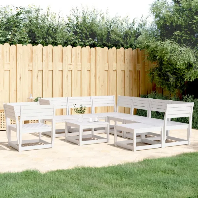Salon de jardin 8 pcs Blanc Bois de pin massif