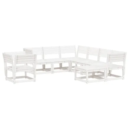 Salon de jardin 8 pcs Blanc Bois de pin massif 2