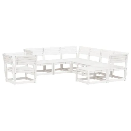 Salon de jardin 8 pcs Blanc Bois de pin massif