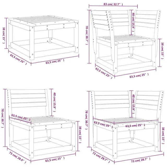 Salon de jardin 8 pcs Blanc Bois de pin massif